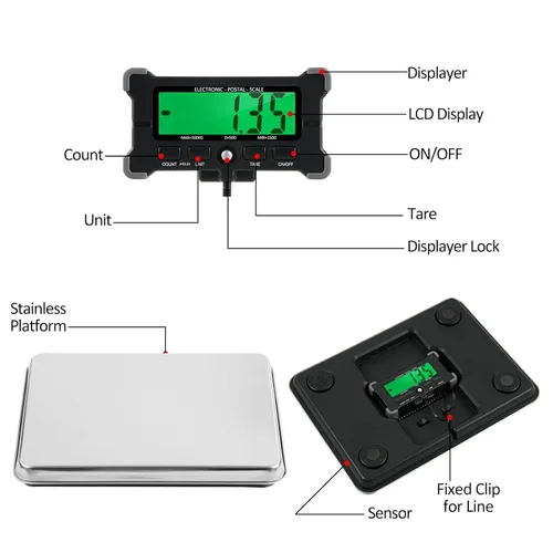 Vista 3 de Báscula postal electrónica de 660 libras/661.4 lbs, precisión de 1.76 oz/0.1 libras, pantalla LCD, plataforma grande de acero inoxidable de 16 x 12