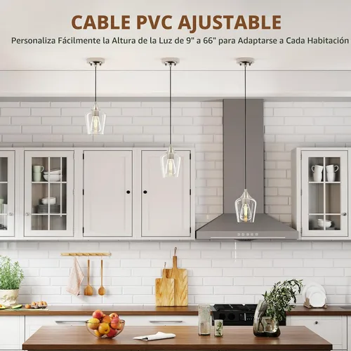 Vista 2 de VONLUCE Luces colgantes para isla de cocina, iluminación colgante de níquel cepillado para isla de cocina con cable colgante para dormitorio