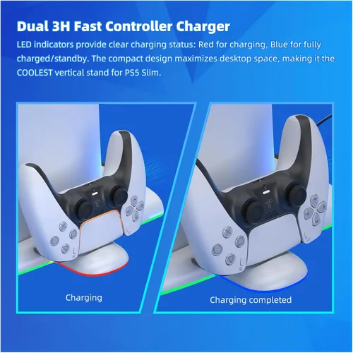 Vista 6 de PS5 Slim Cooling Stand, Dual Controller Charger, RGB Lights & USB 2.0 Port