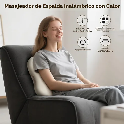 Vista 5 de arboleaf Masajeador de espalda para aliviar el dolor, control de aplicación Bluetooth, masaje inalámbrico Shiatsu cuello espalda con calor