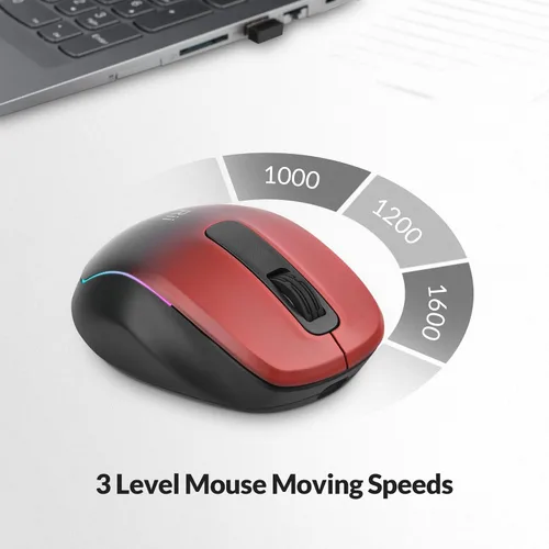 Vista 3 de Rii Mouse inalámbrico recargable, 2.4 GHz con receptor USB, 1000/1200/1600 DPI, agarres ergonómicos, teclas silenciosas, mouse inalámbrico