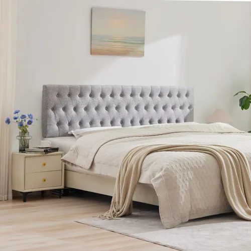 Vista 18 de Kingfun Cabecera capitonada tapizada para cama de tamaño completo con diseño moderno de botones, cabecera ajustable de madera maciza, cabeceros Rosa