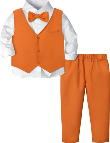 Vista 22 de A&J DESIGN Conjunto de traje de caballero para niños pequeños, 3 piezas, camisas, chaleco y pantalones