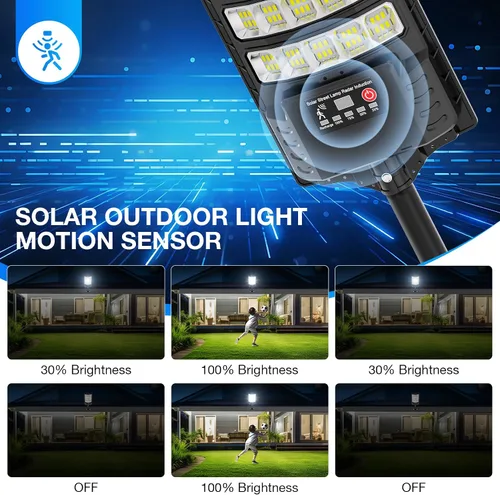 Vista 6 de Farolas solares impermeables para exteriores, luz de inundación gran angular de 320°, luz LED de estacionamiento solar con sensor de movimiento