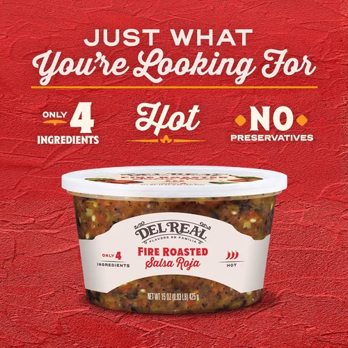 Vista 5 de Del Real Foods Salsa al rojo vivo: sabor auténtico con tomates y chiles asados al fuego, salsa fresca refrigerada, sin conservantes, ideal