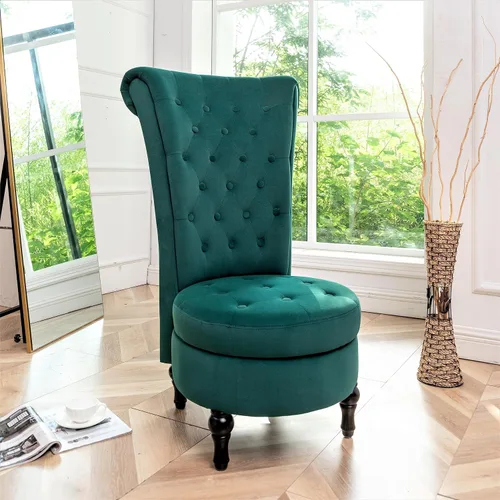 Vista 10 de Container Furniture Direct Royal - Silla de acento de terciopelo con respaldo alto para tocador con almacenamiento y tapicería de lujo, diseño retro