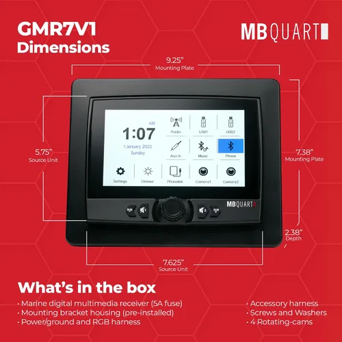 Vista 4 de MB Quart Sistema de audio de doble zona estéreo de coche con pantalla táctil portátil para barco y UTV, negro