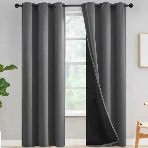 Vista 36 de Yakamok Cortinas negras, cortinas de ventana con aislamiento térmico y eficiencia energética para dormitorio, cortinas opacas completas y cortinas
