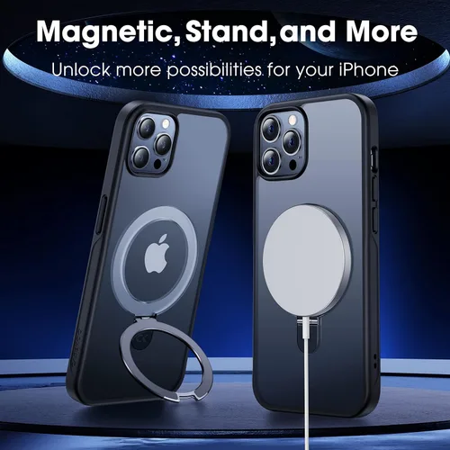 Vista 9 de CASEKOO- Funda para iPhone 12 Pro Max, c/soporte magnético invisible [protecc. militar contra caídas] [compatible con MagSafe], a prueba de Negro