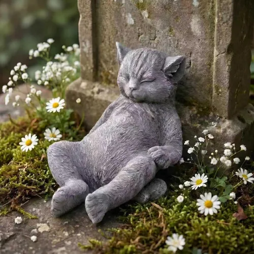 Vista 12 de Estatua de gato al aire libre figuras de gato decoración de jardín, estatua de gato de esmoquin negro atigrado estatua decorativa para patio, patio