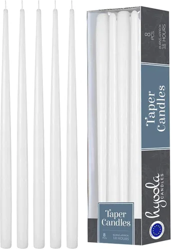 Vista 11 de Hyoola - Velas cónicas altas de 10 pulgadas, sin goteo, sin aroma, cera de parafina con mechas de algodón, 8 horas de combustión, color blanco