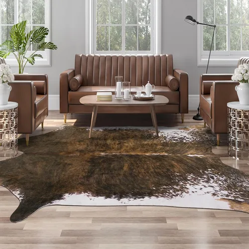 Vista 8 de Alfombra de piel de vaca sintética AROGAN, alfombra premium con estampado de vaca para decoración occidental boho, piel de vaca para dormitorio Negro