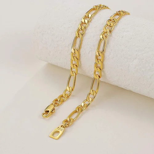 Vista 3 de WELRDFG WADSNHY Men Chain Jewelry 5mm6mm7mm Wide Stainless Steel Snake chain 18K Gold Plated Figaro Chain Set