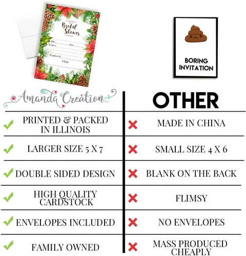 Vista 7 de Invitaciones de Navidad para despedida de soltera con sobres, flor de pascua rústica, piña y acebo, paquete de 4 tarjetas de invitación de doble