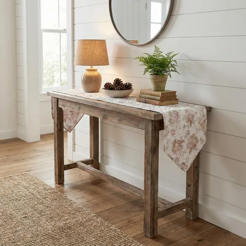 Vista 4 de DaDalogy Bedding - Camino de mesa de comedor acolchado floral con rosas de algodón – Bonito tapete decorativo de algodón para el jardín, bar
