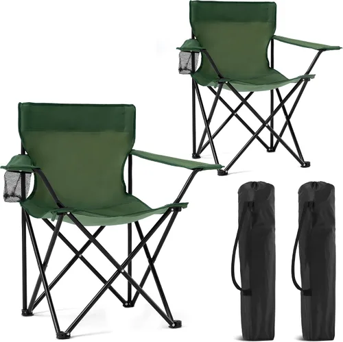 Vista 7 de Paquete de 4 sillas de camping ligeras, sillas plegables para el césped, sillas de playa al aire libre con portavasos y bolsa de transporte