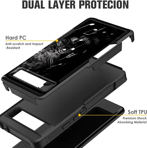 Vista 38 de Funda para Pixel 6A, funda protectora híbrida de doble capa resistente a prueba de golpes de policarbonato duro de silicona suave TPU para Google