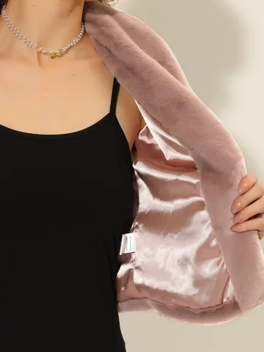 Vista 5 de Allegra K Chaqueta corta de invierno Fasion 2023 para mujer, con solapa y manga larga, abrigo esponjoso de piel sintética