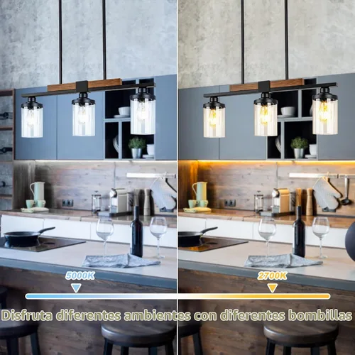 Vista 5 de VenzBlomia - Lámpara colgante de 3 luces para isla de cocina con altura ajustable