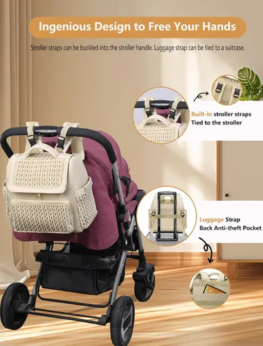 Vista 8 de Awanhe Mochila para pañales, bolsa de bebé con cambiador, bolsa de pañales impermeable de viaje, artículos esenciales para recién nacidos, regalos