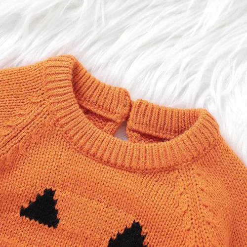 Vista 2 de GOOCHEER Suéter con estampado de cara de calabaza para bebé, niño, niña, Halloween, sudadera de manga larga, ropa de otoño e invierno