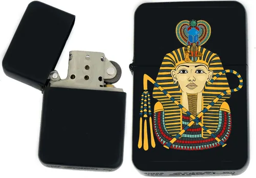 Vista 18 de Faraón, egipcio, tutankamón, cleopatra, ojo de Horus, pirámides-Ankh, leona-diosa única coleccionable s Infinity negro mate encendedores a prueba