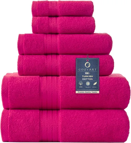 Vista 58 de COZYART - Juego de 6 toallas de baño de algodón turco, color azul claro, suaves, altamente absorbentes y duraderas, 19.17 oz/yd², incluye 2 toallas