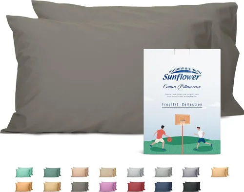 Vista 50 de Sunflower Juego de 2 fundas de almohada tamaño Queen, 100% algodón, 2 fundas de almohada Queen de 20 x 30 pulgadas, color ceniza, suaves