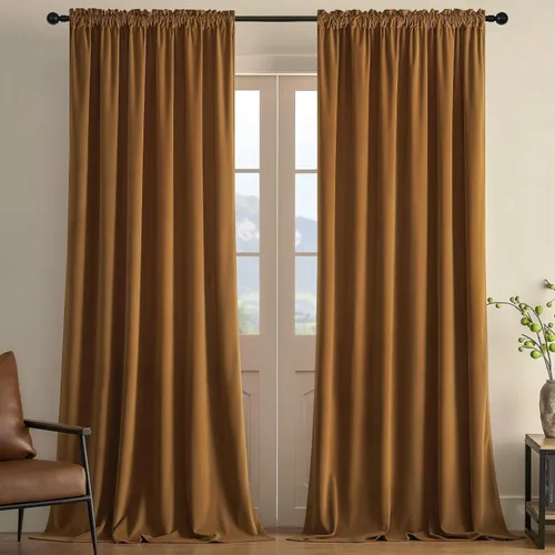 Vista 21 de Joydeco Cortinas de terciopelo negro de 63 pulgadas de largo, 2 paneles, cortinas opacas de lujo con bolsillo para barra, cortinas de ventana