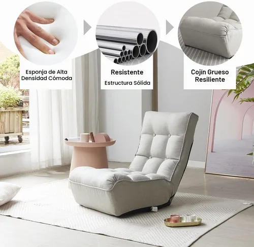 Vista 3 de Chaise Sillón de descanso interiores. Silla de piso ajustable de 3 ángulos. Sillón de sofá plegable para adolescentes y adultos. Silla cómoda