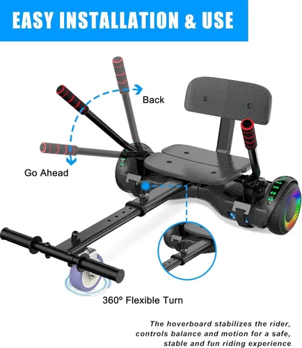 Vista 5 de SISIGAD Accesorio para asiento de scooter, 6.5 pulgadas, auto equilibrante, Go Kart, con Bluetooth y luces LED