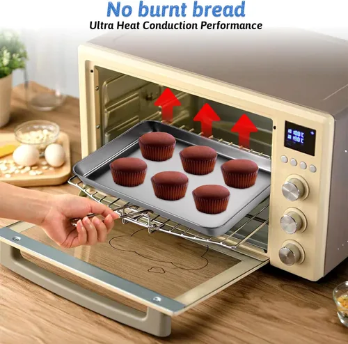 Vista 4 de 2 piezas de bandejas para horno tostador para hornear, hojas de hornear de 9x11, hoja para galletas de acero inoxidable, bandejas pequeñas