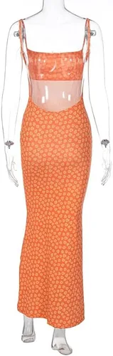 Vista 7 de Vestido largo sin espalda con recorte para mujer, Vestidos sexy, sin mangas, con abertura, para cóctel, Vestido largo entallado, tirantes delgados