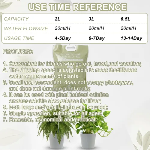 Vista 4 de 3 Pcs Plant Self Watering Device,6.5L Automatic Vacation Plant Waterer Bag
