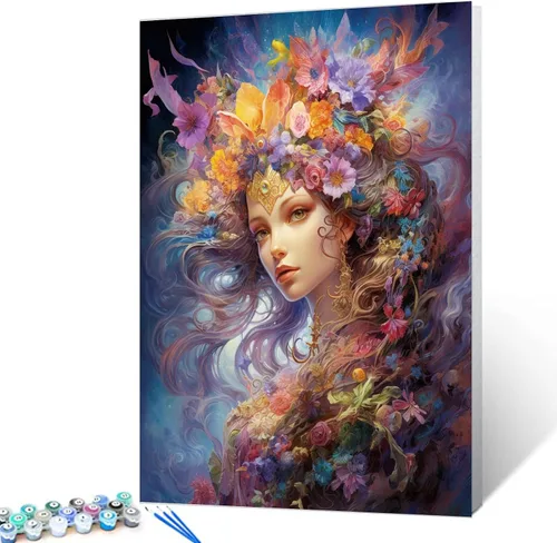 Vista 13 de Tucocoo Flower Woman - Pintura por números para adultos, kits de pintura al óleo digital sobre lienzo con pinceles y pigmento acrílico, hermosas