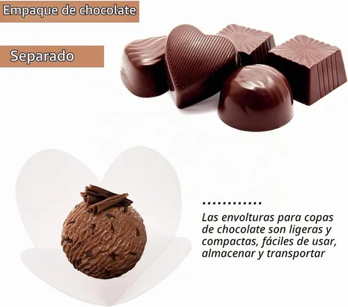 Vista 2 de 100 piezas de envoltorios de trufas para tazas de papel de chocolate para el día de San Valentín, tazas de trufas de dulces, suministros