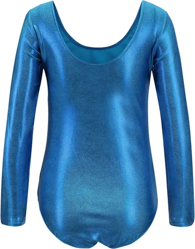 Vista 29 de AFAVOM Leotardos de gimnasia para niñas, leotardos de manga larga para niñas, brillantes y brillantes, para gimnasia, traje de ballet y danza