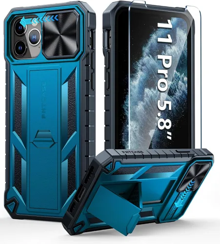 Vista 24 de FNTCASE for iPhone 11-Pro Phone Case: Military Grade Drop Proof Mobile Cover with Kickstand & Slide Rugged Shockproof Bumper Heavy Duty Protector