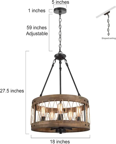 Vista 5 de Candelabros de granja para comedor, lámpara rústica de 5 luces para comedor, lámpara de comedor sobre mesa, candelabros de madera, lámpara colgante