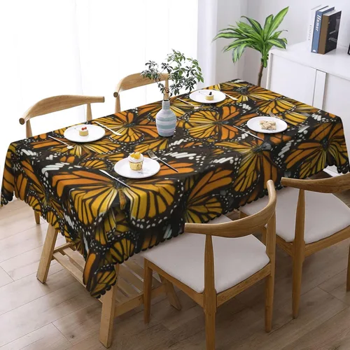 Vista 2 de BONDIJ Monarch - Mantel rectangular con diseño de mariposas impermeable, resistente a las arrugas, para comedor, cocina, fiestas, vacaciones, 54 x