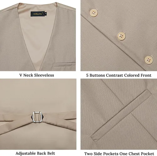 Vista 5 de DiBanGu Chaleco de traje para hombre Vestido formal de negocios Light Khaki