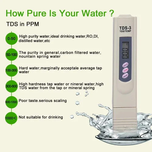 Vista 4 de TDS Medidor digital de calidad del agua - Medidor PPM con prueba de temperatura, rango de 0-9990 ppm, probador TDS preciso para agua potable