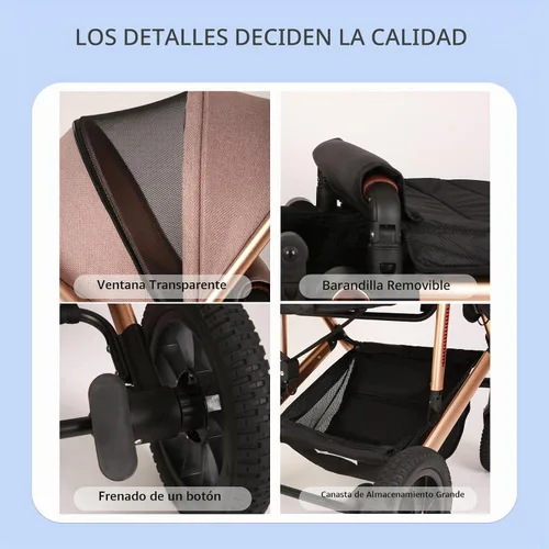 Vista 6 de Trenana Cochecito infantil 2 en 1, cochecito de bebé horizontal, cochecito de cuna reversible, respaldo y toldo ajustable, cochecito plegable