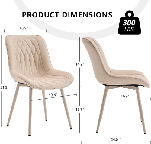 Vista 2 de Juego de 2 sillas de comedor YOUNIKE con respaldo alto, sillas de cocina y comedor estilo de mediados de siglo, tapizadas en cuero sintético, silla