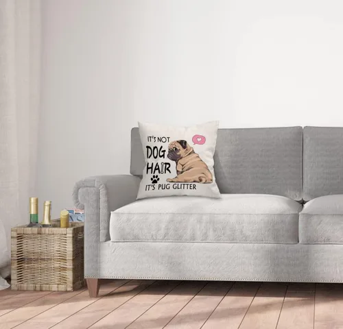 Vista 3 de UINHMOP Funda de almohada con purpurina de 18 x 18 pulgadas, divertida decoración de perro carlino para el hogar, dormitorio, sala de estar