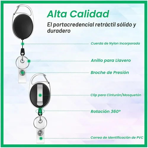 Vista 3 de 30 soportes retráctiles para tarjetas de identificación con clip de carrete de mosquetón, cordones retráctiles para llaves y tarjetas Negro