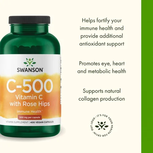 Vista 4 de Swanson Vitamina C con escaramujos 500 miligramos 400 cápsulas (paquete de 1)