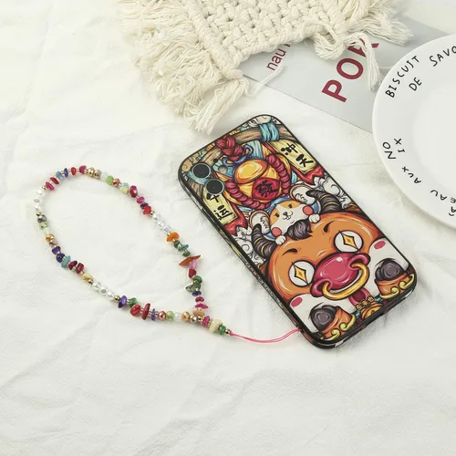 Vista 6 de 6 dijes con cuentas para teléfono, correas con cuentas de frutas, estrellas, perlas falsas y arcoíris, cadenas de teléfono con cuentas para cámara