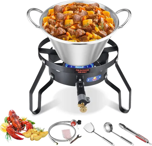 Vista 8 de ARC - Juego de quemadores de propano de acero inoxidable de 69 cuartos de galón con quemador de propano de 200,000 BTU, wok resistente de 25