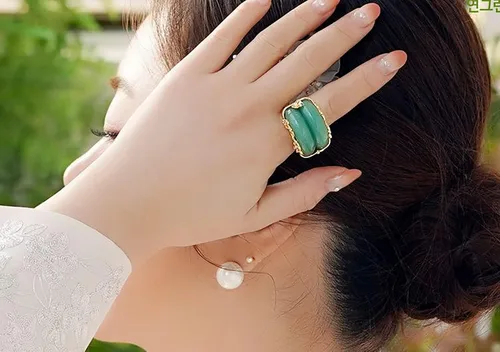 Vista 4 de Hanbok Anillo Jade Corea Accesorio Tradicional Mujer Junior Natural Verde Claro Tamaño Ajustable R002 Oro, Jade